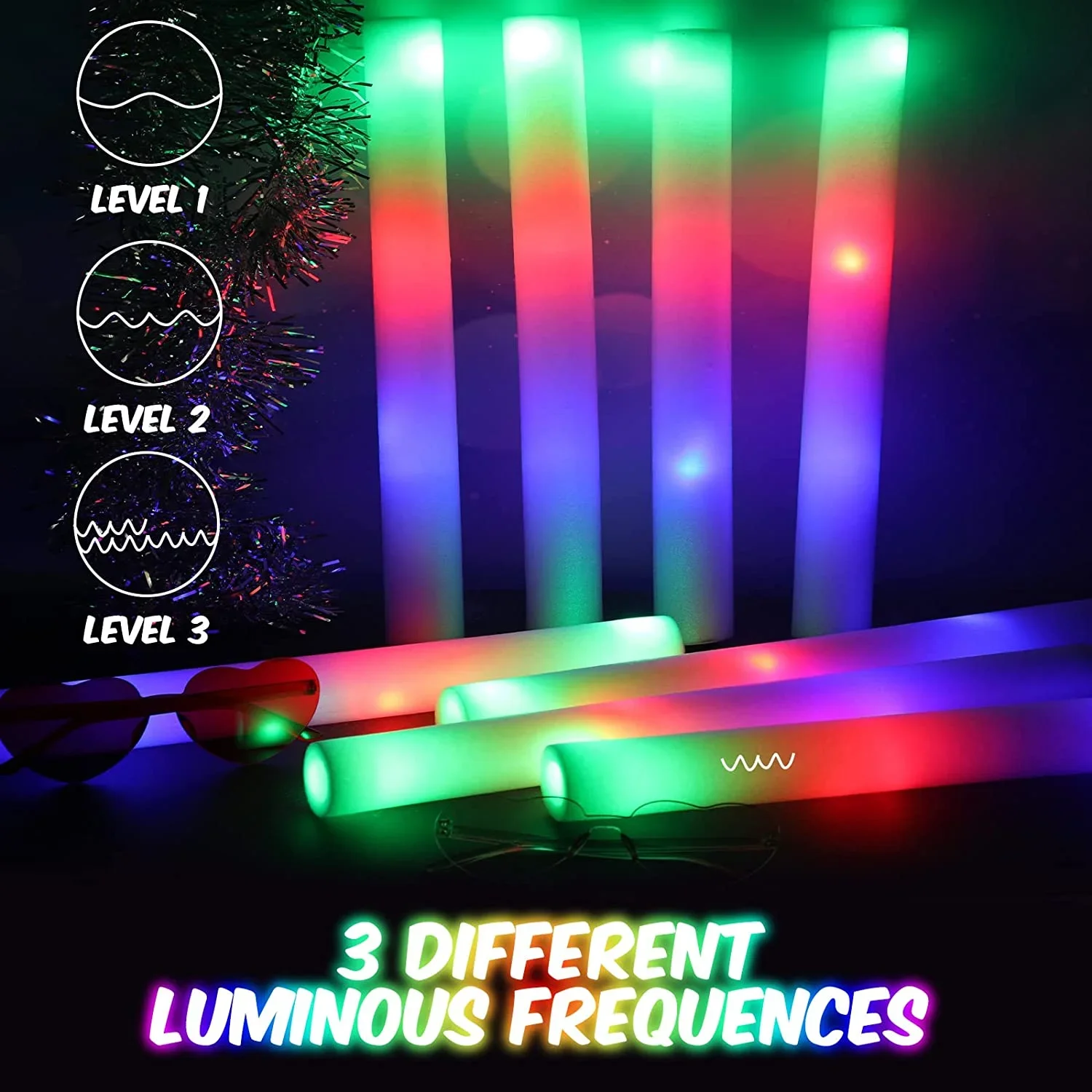 50Pcs LED Foam Glow Sticks 8~1 - Flashing Led Foam Sticks Party recension och pris