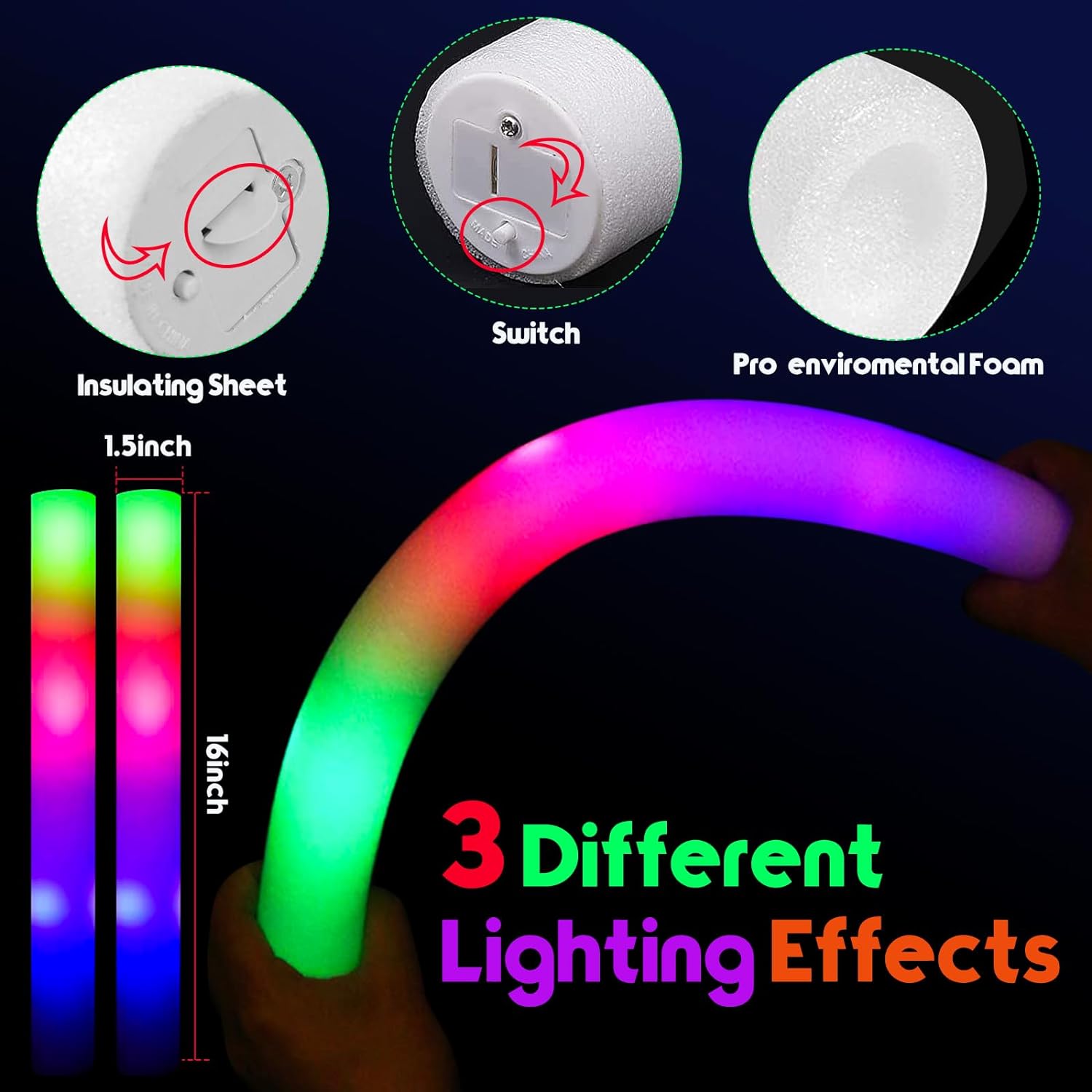 30Pcs Foam Glow Sticks with 3  - Flashing Led Foam Sticks Party recension och pris