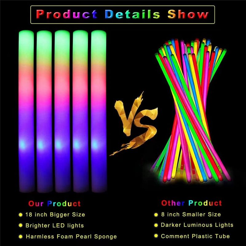 【Big Deal】Glow Sticks Bulk, LE - Flashing Led Foam Sticks Party recension och pris